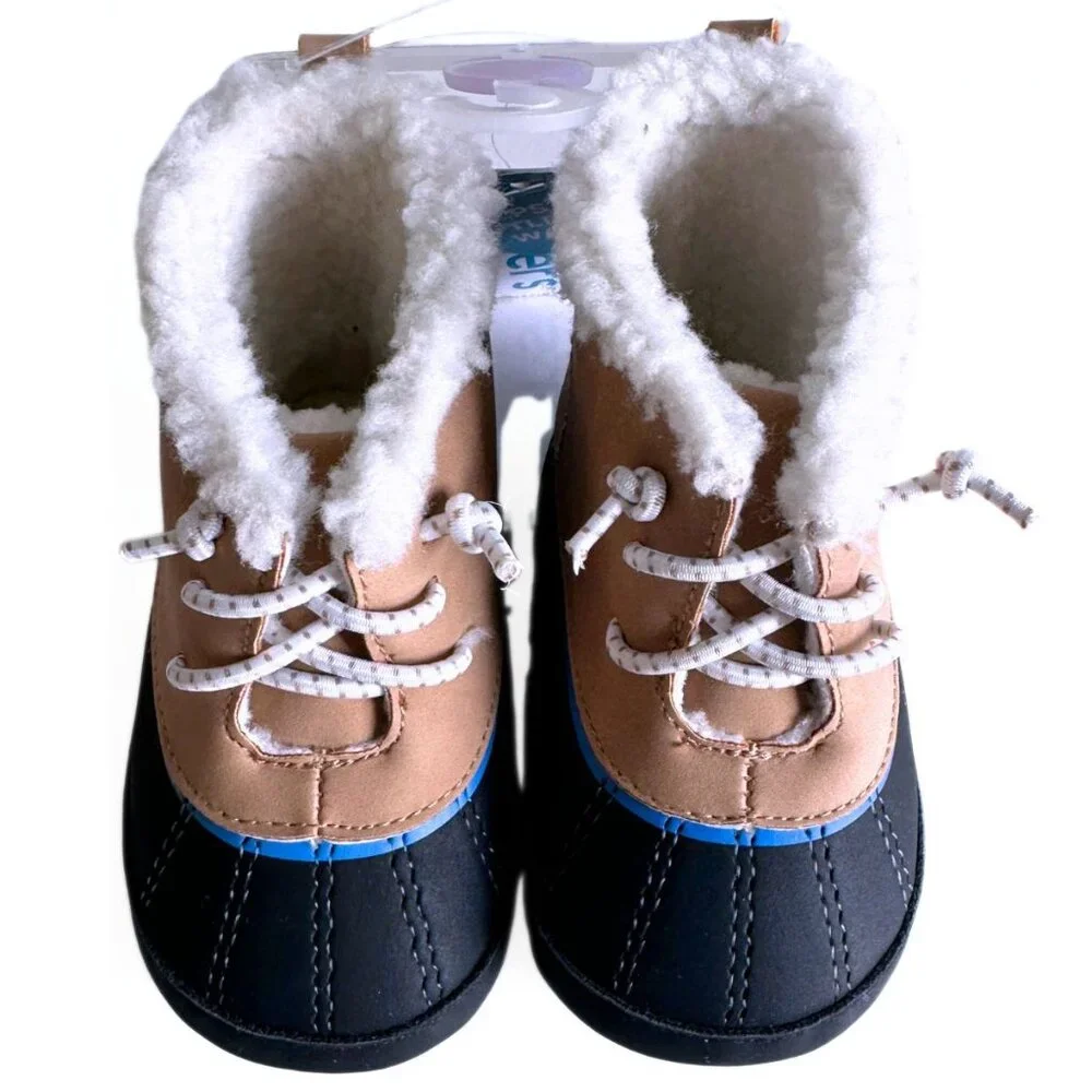 CARTER'S Baby Faux Fur Warm Rain Winter Tan and Black Boots Size 3 - 6-9 Months